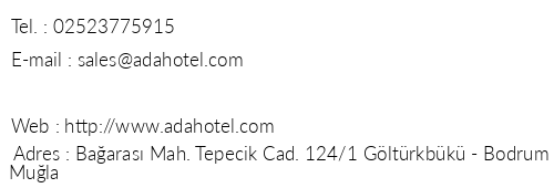 Ada Hotel telefon numaralar, faks, e-mail, posta adresi ve iletiim bilgileri